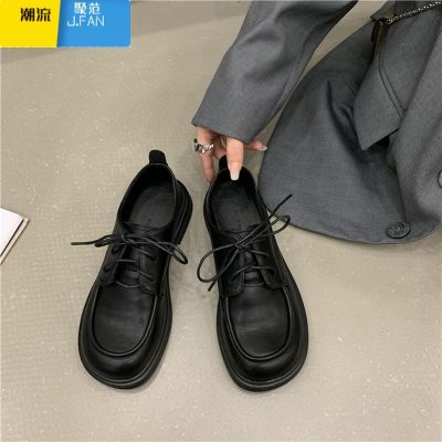 聚范英伦风复古厚底乐福鞋女2024新款系带百搭小皮鞋日系jk单鞋潮