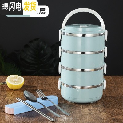 三维工匠多层保温饭盒带盖不锈钢成人便当2格学生3分隔上班族便携手提餐盒 北欧蓝4层[送餐具]