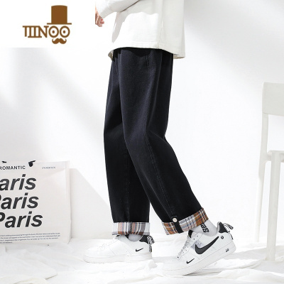 YANXU牛仔裤子男士夏季薄款潮牌青少年高街痞帅宽松直筒裤九分休闲长裤