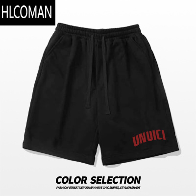 HLCOMAN灰色短裤男夏季薄款美式潮牌休闲五分裤宽松运动松紧腰大裤衩