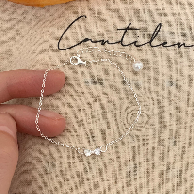 纯银超闪蝴蝶结锆石手链高颜值学生党轻奢小众叠戴手饰女配饰送女朋友老婆情人节七夕生日礼物