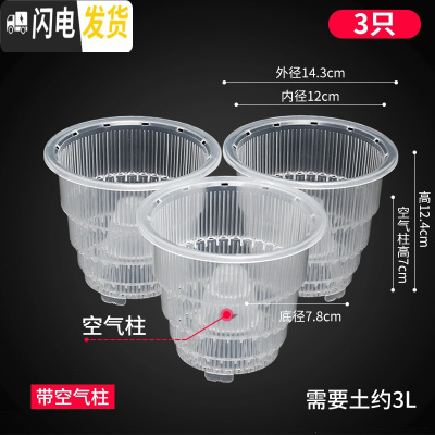 三维工匠美莳控根花盆石斛专用盆 透气 洋兰花盆蝴蝶兰盆塑料花盆创意透明 3只口径12cm透明盆带空气柱 小花盆容器