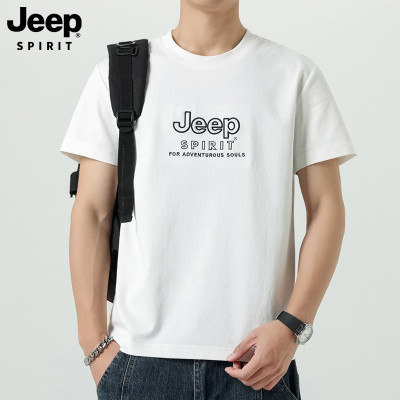 Jeep spirit纯色圆领短袖T恤男款2025新款中年重磅宽松内搭打底衫