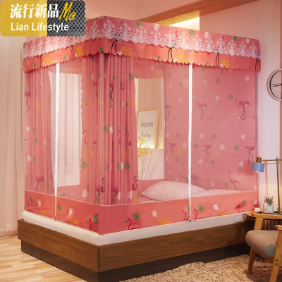 防尘蚊帐带顶布家用1.8m床防摔儿童遮光床帘一体式ins公主1.5纹帐 三维工匠
