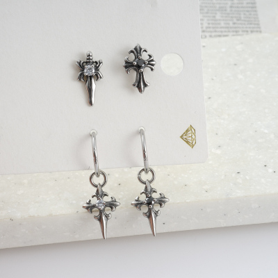 韩国个性复古十字架镶嵌钻耳骨钉耳圈单只送女朋友老婆情人节七夕生日礼物