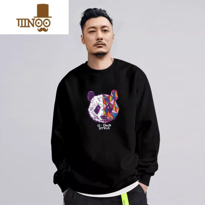 YANXU高端圆领无帽卫衣男潮牌熊猫2023年新款长袖加绒高街