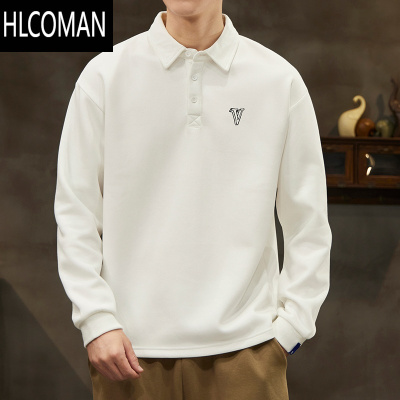HLCOMAN衬衫领卫衣男款美式宽松长袖t恤男士打底衫潮牌休闲Polo衫