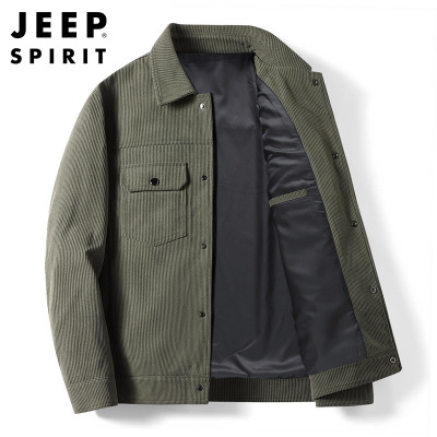 JEEP SPIRIT吉普灯芯绒夹克男中年宽松大码秋冬休闲保暖上衣外套