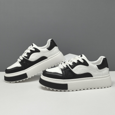 男生头层牛皮透气板鞋男款潮鞋真皮欧洲站男鞋男士厚底增高休闲鞋