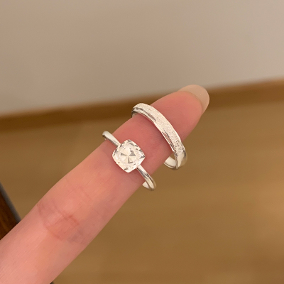 纯银磨砂方糖戒指女轻奢高级感简约百搭食指戒子小众情侣对戒送女朋友老婆情人节七夕生日礼物