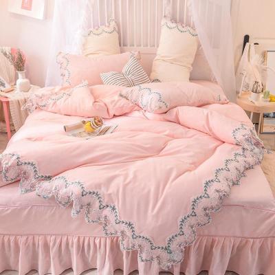 美帮汇蕾丝边床上用品四件套款少女心公主风床裙床罩被套床单三件套