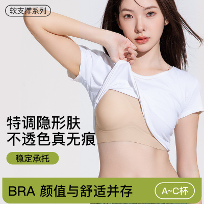 7A粉底液内衣女无痕隐形细肩带美背文胸运动薄款无钢圈胸罩夏