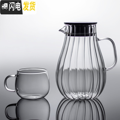 三维工匠玻璃凉水壶可高温家用大容量杯防爆扎壶果汁凉白开茶壶套装冷水壶 玻璃花瓣壶大号2.0+1龙胆杯茶具