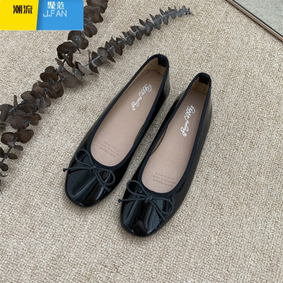 聚范蝴蝶结方头浅口单鞋女平底瓢鞋平跟软底芭蕾婚鞋舒适开车孕妇四季