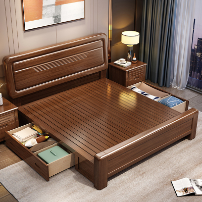 欧梵森 中式床实木床双人床1.8米床1.5m床现代简约卧室主卧大床轻奢气压储物高箱现代婚床胡桃木床实木家具床