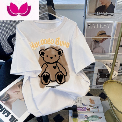 七斓小熊短袖T恤女2023夏装新款韩版宽松美式复古显瘦半袖上衣潮