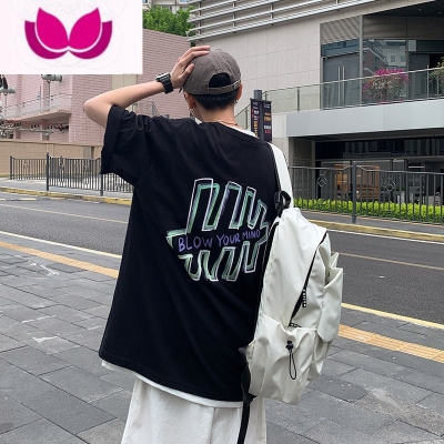 七斓夏季短袖t恤男宽松百搭原宿港风ins韩版五分半袖衣服