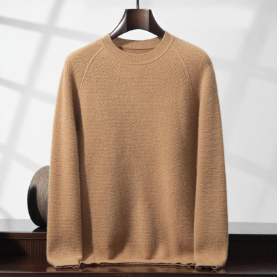 男士加厚山羊绒衫秋冬圆领蜂窝针羊毛针织打底衫套头短款套头毛衣