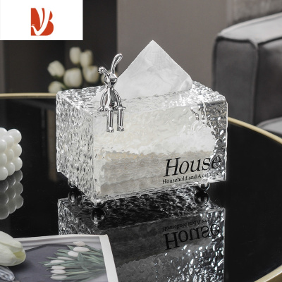 三维工匠抽纸盒轻奢家用客厅茶几餐巾纸盒子创意壁挂收纳纸巾盒ins风 冰川纹-透明[台面款]