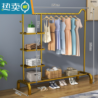 敬平衣架落地立式挂衣架卧室晾衣架家用简易单杆衣帽架衣架杆衣服挂架 150cm旗舰猫头款+荣耀金[置物网+侧三层网]