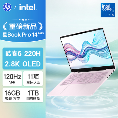 惠普(HP)星BookPro14 14-FS0047TU 笔记本电脑轻薄本14英寸商务办公学生 定制 Core 5-220H 16G 2T 2.8K 120HZ 粉