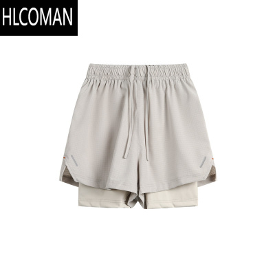 HLCOMAN男女运动跑步短裤马拉松速干训练健身内衬假五分裤透气