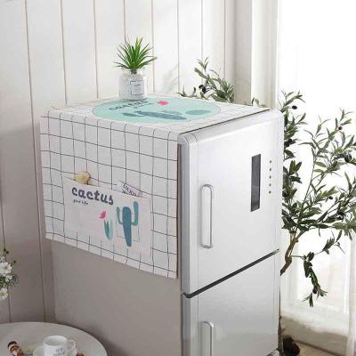 北欧风格滚筒洗衣机罩盖布单开双开冰箱盖巾防尘罩棉麻布艺 白格仙人掌 双开门冰箱盖巾(70*170cm)