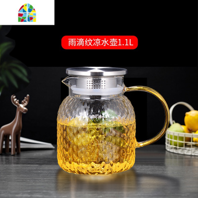 台湾可高温玻璃凉水壶北欧家用大容量日式锤纹创意冷水壶套装 FENGHOU 1900ML大雨滴锤纹壶+4只锤纹杯