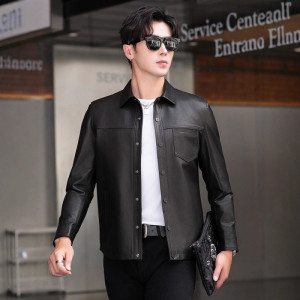 新款海宁真皮皮衣男翻领短款青年植鞣羊皮夹克帅气机车休闲外套薄