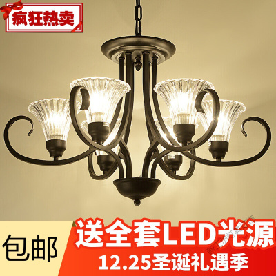 苏宁放心购 欧式铁艺简约吊灯客厅灯卧室灯餐厅灯具灯饰美式乡村复古铁艺吊灯