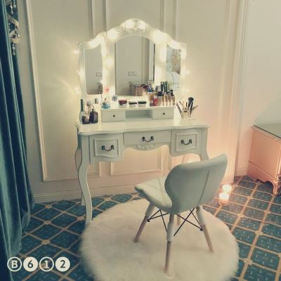 梳妆台欧式小户型 迷你卧室实木化妆台网红简约梳妆桌经济型带灯