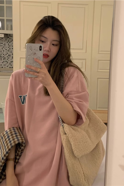 美式前后字母印花含棉夏季宽松短袖T恤女学生上衣女士打底衫女装