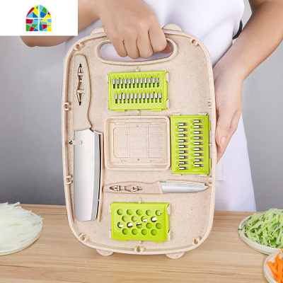 水果刀家用削皮刀刨丝器土豆刨皮刀厨房瓜刨多功能切菜板收纳便携 FENGHOU 多功能切板刨丝器9件套-樱花粉(实底削皮器