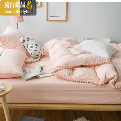 简约北欧公主风棉1.8m床单棉少女心四件套水洗棉被套床上用品 三维工匠