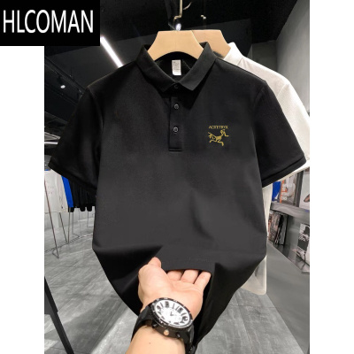 HLCOMAN商务日常翻领短袖2024款夏季休闲polo衫宽松男士印花T恤上衣半袖