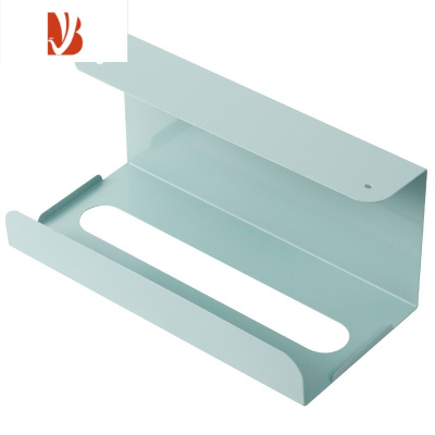 三维工匠厨房纸巾架免打孔铁艺用纸架 家用餐巾纸挂架橱柜门抽纸盒壁挂式 蓝色一个