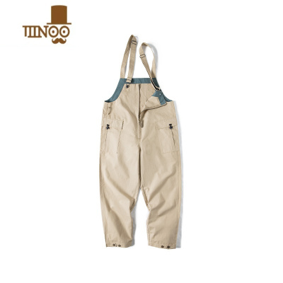YANXU美式复古甲板背带裤男宽松休闲吊带裤连体直筒做旧水洗长裤子