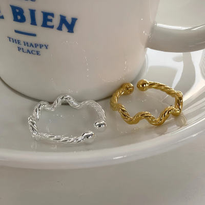 s925纯银戒指素圈波浪开口戒食指戒小众设计气质轻奢女款指环批发送女朋友老婆情人节七夕生日礼物