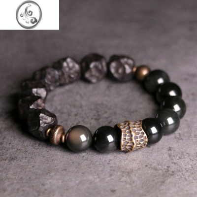 JiMi非鱼之家手工随形黑檀木混搭黑曜石珠子手链男 复古潮流个性手串