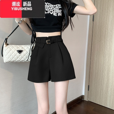 YIBUSHENG复古工装阔腿短裤女季新款韩版百搭西装休闲裤高腰显瘦a字热裤