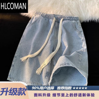 HLCOMAN黑灰牛仔短裤男夏季薄款潮牌休闲中裤美式复古2025新款宽松五分裤