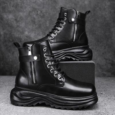 马丁靴秋冬季黑色厚底英伦风机车高帮皮靴运动工装侧拉链马丁男靴