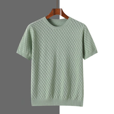 夏季新款休闲镂空短袖全棉男士圆领透气T恤针织半袖上衣外套