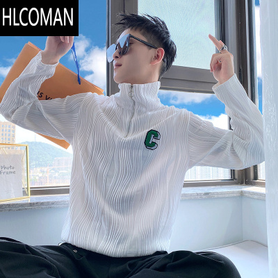 HLCOMAN高级感加绒长袖T恤男士春潮流半拉链打底衫男休闲百搭卫衣