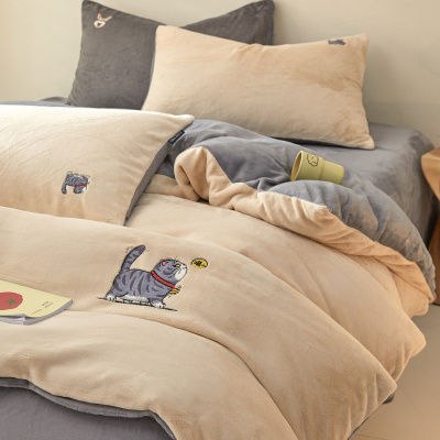 冬天加厚A类牛奶绒床单四件套保暖被套超柔软床笠毛茸茸床上用品4