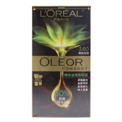 欧莱雅(LOREAL)臻萃精华油染发霜 3.60 胡桃豆棕(植萃精华油 无氨水遮盖白发 花香型)