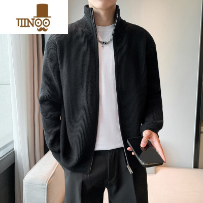 YANXU2023新款毛衣开衫薄款针织衫男士韩版潮纯色长袖拉链男外套