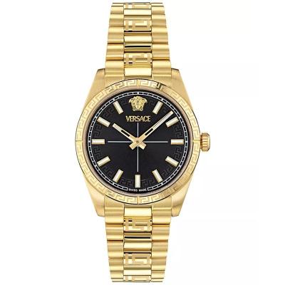 范思哲(Versace)女士石英腕表瑞士机芯黑盘金离子镀层精钢表带32mm