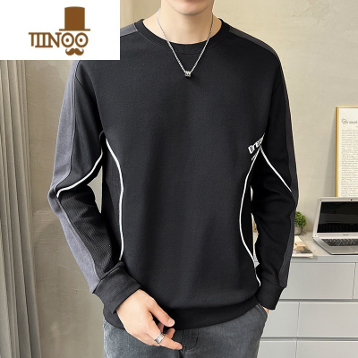 YANXU男士圆领卫衣2023春装新款潮牌ins打底衫加绒加厚长袖上衣