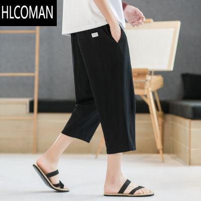 HLCOMAN麻休闲七分裤男士八分裤7分裤8分裤宽松哈伦亚麻短裤中裤夏季